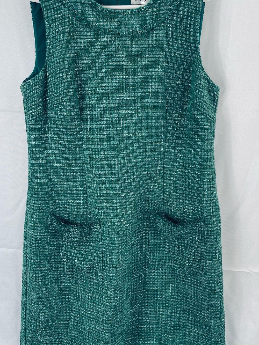 Eliza J Green Metallic Tweed Textured Shift Dress Size 14 NWOT